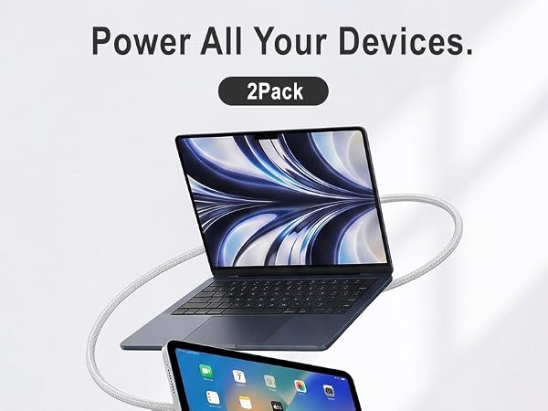 Faodzc USB-C cable compatible with Apple laptops, tablets, and smartphones.
