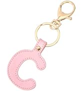Junyuerly Initial letter Keychains for Women,Pink Blue White Coffee Leather Key Chain Cute Bag Ch...