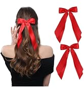 LuSeren 2 PCS Double Layer Hair Bows Red Hair Ribbon Clips Ponytail Holder Accessories for Women ...