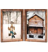 TOFOREVO 4x6 Double Picture Frame Rustic Brown Wooden Hinged Beveled Photo Frame Definition Glass...