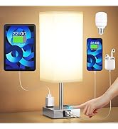 Bedside Table Lamp Touch Control, with USB C+A Charging Ports & Dual AC Outlets, 3-Way ...
