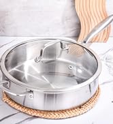 DELARLO Whole Body Tri-Ply Stainless Steel Sauté Pan with lid, 6 Quarts Saute Pan,