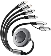 4 in 2 Multi Charging Cable 4A, 4Ft USBC Charging Cable, Retractable Car Charger with Lightning/T...