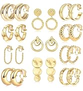 MOZAKA 11 Pairs Gold Clip On Hoop Earrings for Women Fashion Clip on Earrings Twist Round Geometr...