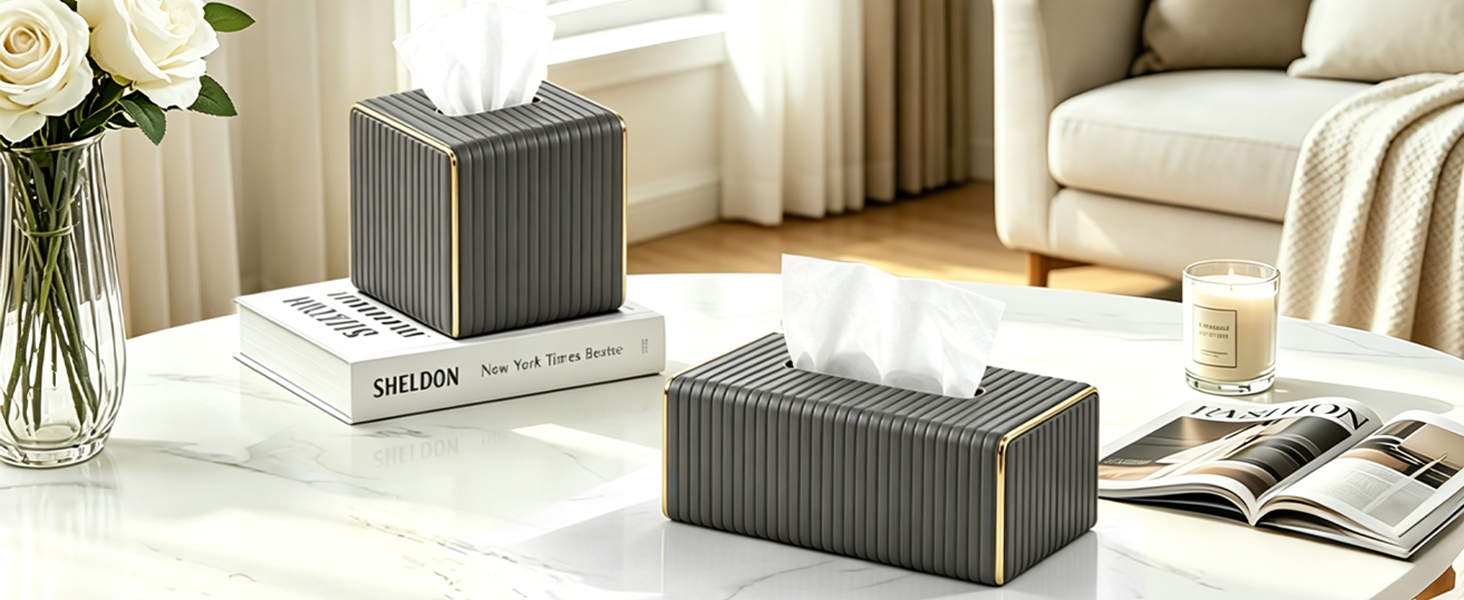 Waterproof PU leather tissue box cover for bathroom countertop