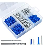 KURUI Conical Concrete Wall Anchors and Screws Assortment Kit, 200PCs Masonry Anchors with 2PCs D...