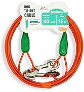 Petest Tie-Out Cable with Crimp Cover for Dogs Up to 35/60/90/125/250 Pounds, 15ft 25ft 30ft Leng...