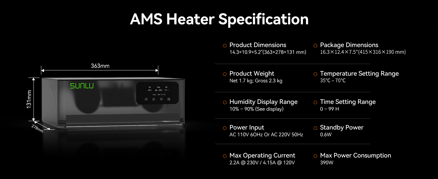 SUNLU Official AMS Heater, Support Simultaneous Printing & Drying, Compatible with AMS Gen 1