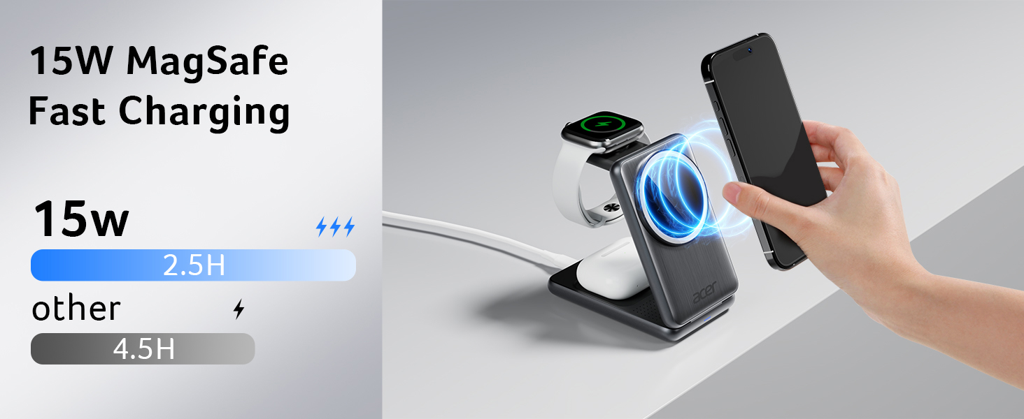 Acer Magnetic Wireless Charger, 3 in 1 Wireless Charging Station