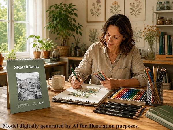 An art notebook for adults supports sketching, shading, creative ideas, and dry media at home.