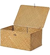 Nonam Seagrass Storage Large Basket with Lid,Wicker Basket Storage Bin with Lid for Shelves,Boho ...