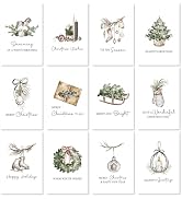hvdler 24 Pack Modern Rustic Christmas Cards with Envelopes, Boxed 12 Minimal Designs Holiday Car...