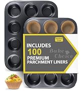 2 Pack Muffin Pan for Baking, Standard Cupcake Pan includes 100 Natural Cupcake Liners, Muffin Ti...
