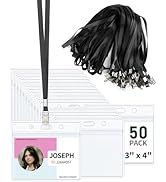 Uniclife 50 Pack 3" x 4" Name Tag Holders Clear Horizontal Name Badge Holders with Lanyards Metal...