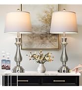 luxeflow Modern Silver Table Lamps Set of 2 for Living Room,30" Tall Bedside Lamp with USB Chargi...