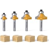 REKCKRUL 4-Piece Roundover Router Bit Set - 1/4" Shank, Carbide Inserts for Woodworking, Rounding...