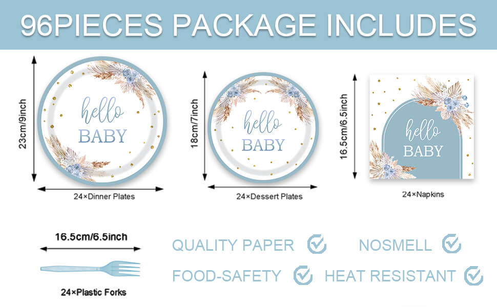 Dusty Blue Baby Shower Plates