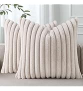 Pallene Faux Fur Plush Throw Pillow Covers 18x18 Set of 2, Luxury Soft Fluffy Striped Decorative ...