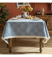 AIRCOWRIE Cotton Linen Tablecloth for Rectangle Tables, Heavy Duty Wrinkle Free Water Resistant W...