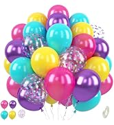 Paready Pink Blue Purple Balloons, 50 PCS Rainbow Party Balloons, 12 Inch Hot Pink Teal Blue Meta...