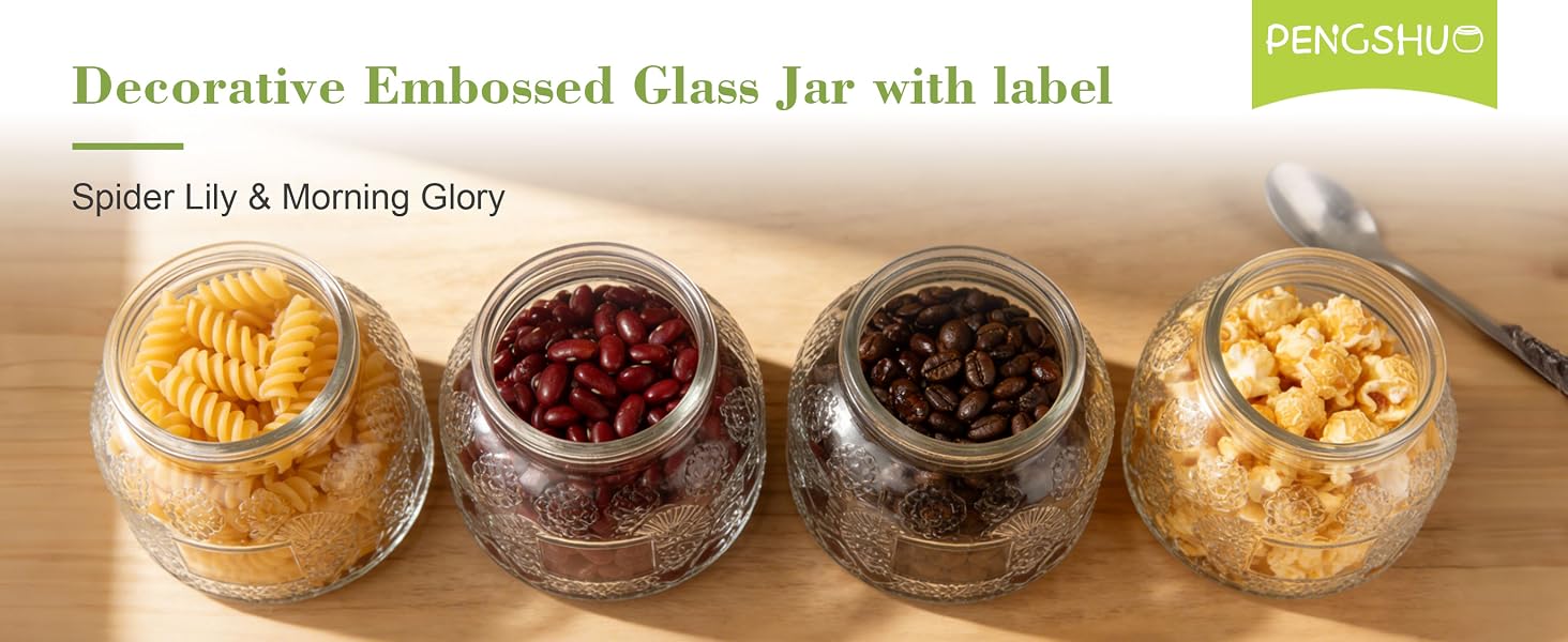 Decorative Embossed Glass Jar with Label