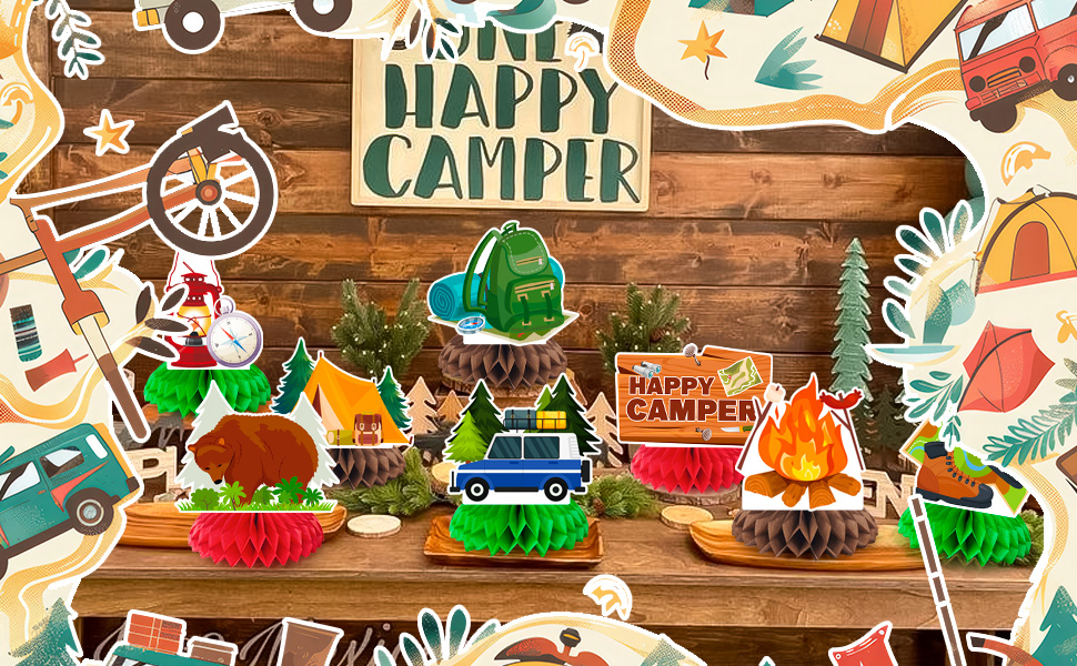 camping party honeycomb centerpieces