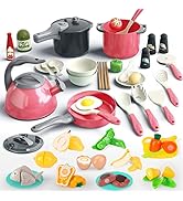 Bruvoalon 67Pcs Kids Play Kitchen Toys Set, Toddlers Pretend Cooking Playset Acccessories with Po...