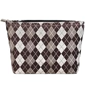 STARDW Parallel Checkered Makeup Bag Cute Cosmetic Bags for Women Girls, Travel Toiletry Bag Larg...