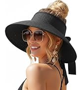 AlturaGo Sun Visor Hat for Women Wide Brim Ponytail Straw Hat UV UPF Summer Beach Vacation Packab...