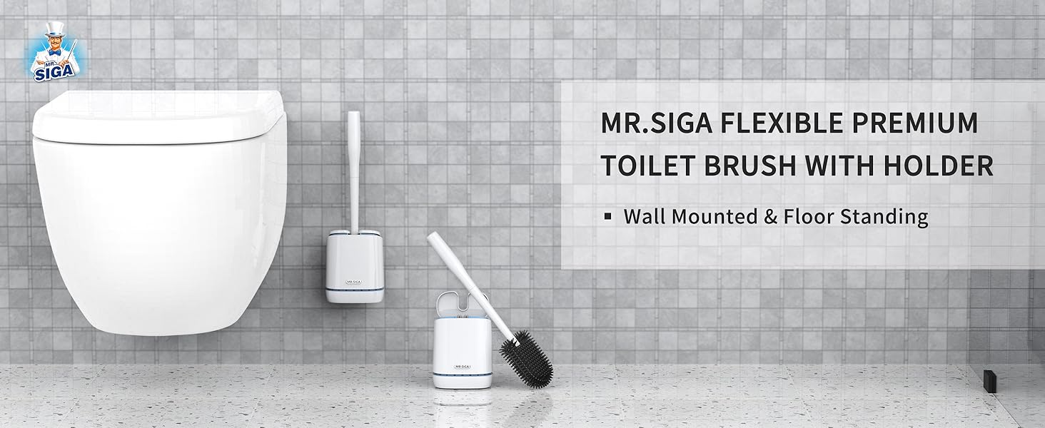 MR.SIGA Toilet Bowl Brush and Holder Set White