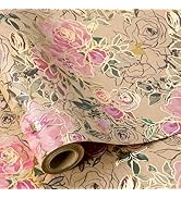 RUSPEPA Wedding Wrapping Paper, 17 in x 16.4 ft, Mini Roll, Vintage Flower Gift Wrap, Gold Foil P...