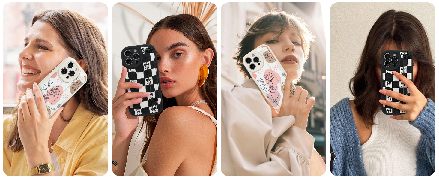 Ctue floral flowers checkered case for iphone with finger hand wrist loop strap