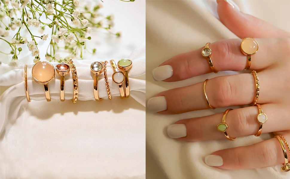 8pcs crystal rings set for women teen girls
