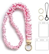 POPLOPP Stretchy Scrunchie Lanyard with ID Badges Holder, Retractable Keychain Holder for Women T...