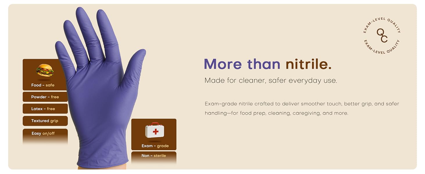 Exam-grade nitrile crafted smoother touch better grip safer handling food prep cleaning caregiving
