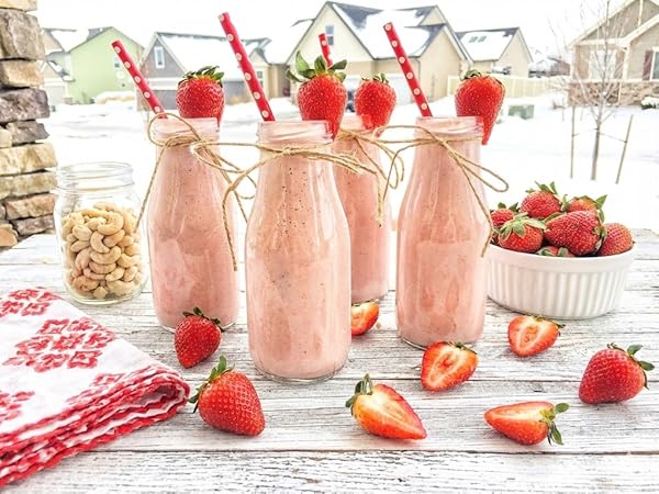 Strawberry cashew milk made with Ellie's Best Nut Milk Bags