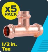 SharkBite 1/2 x 1/2 x 1/2 Inch Copper Press Tee, Plumbing Fitting, Pack of 5, UPR362X5