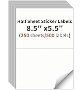 Half Sheet Labels, 2 per Sheet, 250 Sheets, 500 Labels, 8.5