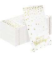 HEIPINIUYE 50 Pieces 3-ply Happy Birthday Napkins Disposable White and Gold Birthday Dinner Napki...