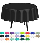 QIKSION 2 Pack Black Plastic Tablecloth Disposable Circle Table Covers Black Table Cloths for Par...