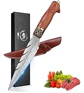 ROCOCO Feather Viking Knife Japanese Forged in Fire Boning Knife Fancy Kitchen Cleaver with Sheat...
