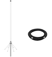 FMUSER UV100 41" Dual Band 144/430MHz Fiberglass Ham Radio Base Antenna & 50ft RG-8U Low Loss Coa...