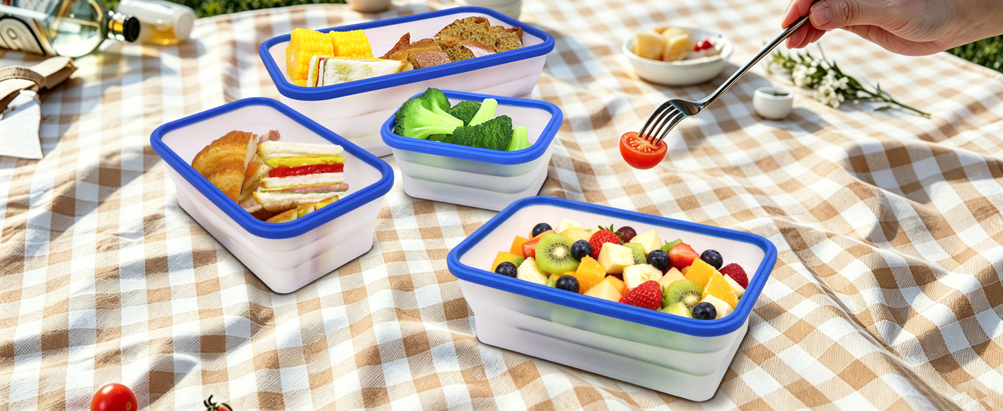 Translucent Collapsible Silicone Food Storage Containers with Lids