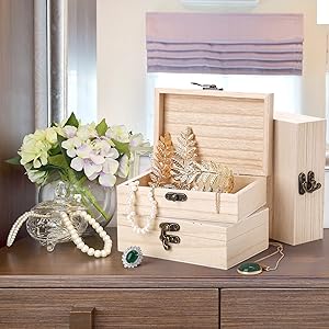 Yarlung 8 Pack Unfinished Wooden Boxes for Crafts, 6x4x2 Inch Small Keepsakes Box