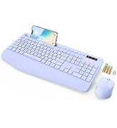 SABLUTE Wireless Keyboard and Mouse, Wrist Rest, Phone Holder, Batteries Included, 2.4G Lag-Free ...
