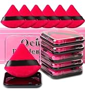 Ocim 6Pcs Triangle Powder Puffs for Face Powder,Soft Velour Makeup Setting Powder Puff with Case,Red