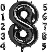 40 Inch Number 8 Balloon, Giant Black 8 18 28 80 Birthday Balloons for Men Boys, 8th Birthday Dec...