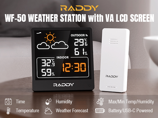 Raddy WF-50V Indoor Outdoor Thermometer Hygrometer