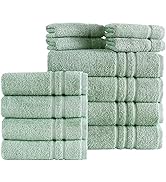 Hammam Linen Light Green 12-Piece Towel Set Includes 4 Bath Towels, 4 Hand Towels, and 4 Washclot...
