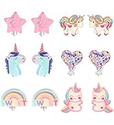 PinkSheep Clip On Earrings for Little Girls, Bling Rainbow Earrings for Kids Party Favor